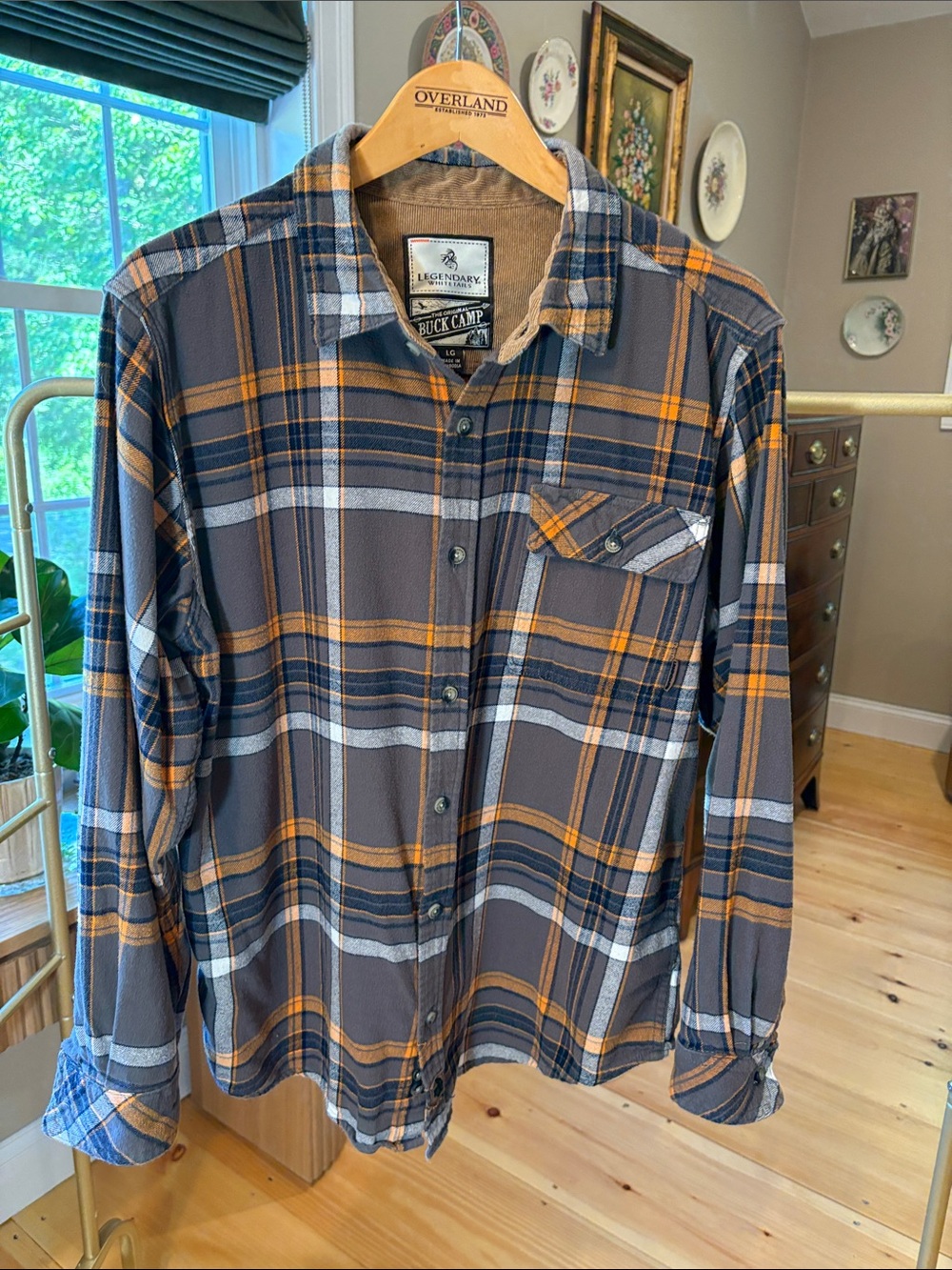 Legendary Whitetails Gray and Orange Plaid Button-Front Shirt